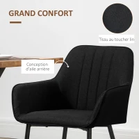 HOMCOM Chaises de Salle à Manger Chaises de Visiteur Design scandinave - Lot de 2 chaises - Pieds effilés métal Noir(m-5)