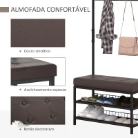 HOMCOM Móvel Cabide de Entrada com Assento Acolchoado e Sapateira Armário de Entrada com Cabides 72,5x35x180cm Preto(m-5)