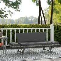 Outsunny 2 Seater Rattan Sofa with Cushions, 2-in-1 PE Rattan Daybed Sofa with Left Up or Down Armrests, Garden Chaise Lounger Loveseat for Outdoor, Patio, Mixed Grey(m-12)
