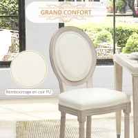 HOMCOM Lot de 2 chaises de salle à manger médaillon style Louis XVI bois massif patiné assise revêtement synthétique crème(m-5)
