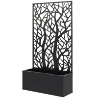 Outsunny Floreira de Metal com Ecrã de Privacidade com Ramos Decorativos Floreira de Parede ou Independente  61x23x113 cm Preto(m-1)