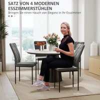 HOMCOM Set van 4 Moderne Fluweelachtige Eetkamerstoelen met Metalen Poten, voor Eetkamer, Slaapkamer, Keuken, Grijs(m-4)