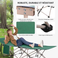 Outsunny Lit de camping pliable, lit de camp cadre en acier sac de transport charge max. 150 kg 190 x 68 x 52 cm vert(m-5)
