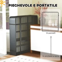 PawHut Recinto per Cani a 12 Pannelli Modulabili da 68x1.5x80cm in Acciaio Nero con Porta di Ingresso(m-6)