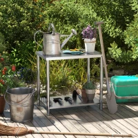 HOMCOM Table de travail en acier inoxydable 2 étagère, pour cuisine, garage, jardin, 90 x 60 x 86 cm, argenté(m-7)