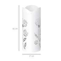 HOMCOM Suporte para Guarda Chuva em Aço com 4 Ganchos Bandeja de Gotejamento Amovível para Entrada ou Escritório Branco 17x17x41 cm(m-3)
