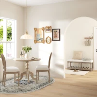 HOMCOM Banc banquette capitonnée 2 niveaux étagère 115 cm Bout de lit Rembourrée en lin piètement Bois sculpté Lin Beige(m-8)