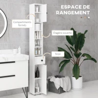 kleankin Colonne de rangement armoire haute pour salle de bain 1 tiroir 4 étagères réglables et 2 placards 20 x 20 x 180 cm blanc(m-4)