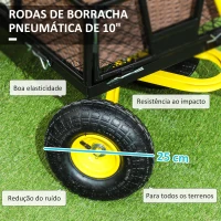 Outsunny Carrinho de Jardim Carga 200 kg com Paineis Laterais Desmontáveis Guiador Giratório 180° e 4 Rodas  de Borracha Preto e Amarelo(m-4)