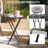 Outsunny Mesa Auxiliar Redonda Mesa de Jardim Dobrável com Bancada em Mosaico e Pés com Almofadas Antiderrapantes Ø35,5x55 cm Multicor(m-6)