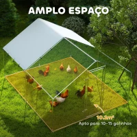 PawHut Galinheiro para Exterior 3x3,4x1,9 m Galinheiro de Aço Galvanizado com Cobertura Anti-UV Gaiola para 10-15 Galinhas Prata(m-4)