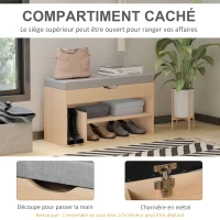 HOMCOM Meuble Chaussures Banc à Chaussures 2 Niveaux Rangement, Niche + Coffre intégré avec Coussin Beige Gris(m-5)