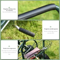 Outsunny Dévidoir sur Roues 70 m - dévidoir métal - dévidoir Chariot - Enrouleur Tuyau d'arrosage - poignée antidérapante, Panier Rangement - métal Vert(m-6)
