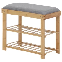 HOMCOM Meuble à Chaussures Banc à Chaussures 2 étagères Coussin Gris intégré Bambou(m-10)