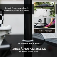 Outsunny Salon de jardin extérieur en résine tressée 4 places - coussins et table ronde en verre, pour terrasse, jardin, marron(m-6)