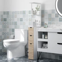 HOMCOM Mobile Colonna Bagno Salvaspazio con Armadietto, Ripiani e Cassetti, 15x33x136 cm, Colore Legno(m-7)