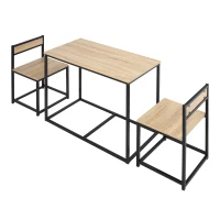 HOMCOM Ensemble Table et chaises de Salle à manger Set de 1 Table + 2 chaises encastrables pour Cuisine - métal Noir Aspect chêne Clair(m-10)