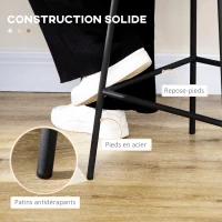 HOMCOM Lot de 2 tabourets de bar design bohème hauteur 66 cm avec repose-pieds métal et rotin PE - noir(m-5)