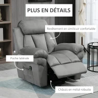HOMCOM Fauteuil de Relaxation électrique Fauteuil releveur inclinable avec Repose-Pied Ajustable gris(m-6)