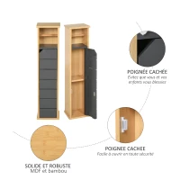 HOMCOM Support Papier Toilette - Porte-Papier Toilette - Armoire pour Papier Toilette - 2 Niveaux + Sortie Papier MDF Gris Bambou(m-7)