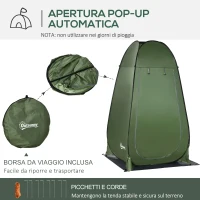 Outsunny Tenda Doccia da Campeggio e Spiaggia con Porta a Cerniera e Borsa di Trasporto, 126x124x189 cm, Verde Scuro(m-5)