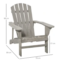 Outsunny Cadeira Adirondack de Madeira Cadeira Adirondack de Jardim com Assento Extra Largo 78x89x88 cm Cinza(m-3)