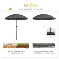 Outsunny Chapéu de Sol de Praia Grande Ø180 cm Chapéu de Sol de Exterior com Ângulo Ajustável Proteção UV50+ Mastro de Ø32 mm Cinza(m-7)