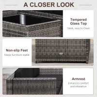 Outsunny 6-Seater Rattan Sofa Furniture Set W/ Cushions, Steel Frame-Grey(m-7)