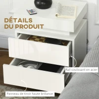 HOMCOM Table de chevet table de nuit lumière LED RVB panneau haute brillance avec 2 tiroirs pour salon chambre à coucher blanc(m-7)