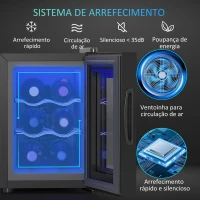 HOMCOM Cave de Vinho para 6 Garrafas com Luz LED Ecrã Tátil Controlo de Temperatura e 2 Prateleiras Ajustáveis 26,5x51,5x39,3 cm Preto(m-4)