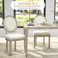 HOMCOM Lot de 2 chaises de salle à manger médaillon style Louis XVI bois massif patiné assise revêtement synthétique crème(m-4)