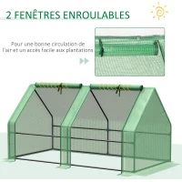 Outsunny Mini Serre de Jardin mini serre tunnel 180L x 90l x 90H cm toit pointu Acier PE Haute densité 140 g/m² Anti-UV 2 fenêtres avec Zip enroulables Vert(m-5)