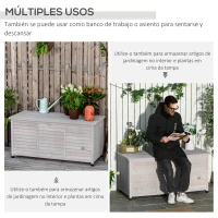 Outsunny Baúl de Madera Exterior Caja de Almacenamiento de Jardín con Tapa Abrible y Diseño Persiana 127x56x60 cm Madera Gris(m-6)