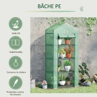 Outsunny Serre de jardin PE avec étagères 4 niveaux, serre de balcon, bâche renforcée 140 /m², châssis en acier, porte zippée enroulable, pour légumes plantes, intérieur extérieur, 70x50x160cm, vert(m-5)