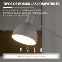 HOMCOM Lámpara de Pie para Salón con Brazo Oscilante Altura Ajustable y Pantalla Giratorio 90° Ø30x131-155 cm Blanco(m-7)