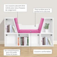 HOMCOM Bibliothèque banc 2 en 1 avec coussins de siège, étagère cube 6 compartiments ouverts et 2 niveaux, meuble de rangement pour salon, chambre à coucher, bureau, 102 x 30 x 61 cm, rose(m-6)