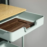 HOMCOM Carrinho Auxiliar com Rodas de 2 Níveis Carrinho de Cozinha com 1 Gaveta e 1 Cesto Carrinho Organizador 45x29,5x68 cm Verde Claro(m-8)