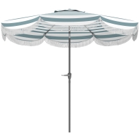 Outsunny Parasol de jardin 2,7 ​​m, parasol inclinable d'extérieur UPF 30+ avec manivelle, 8 baleines, bleu clair et blanc