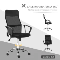 HOMCOM Cadeira de Escritório  de Tecido de Malha Encosto para a Cabeça de PU  Carga de 120 kg Preto(m-5)
