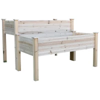 Outsunny Jardinière sur Pieds carré Potager 2 étages dim. 115L x 114l x 76H cm Inserts d'irrigation Bois Sapin Naturel(m-1)