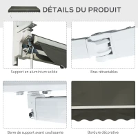 Outsunny Store banne Manuel rétractable Angle Réglable Aluminium Polyester imperméabilisé 3,5L x 2,5l m gris(m-7)