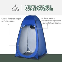 Outsunny Tenda Doccia da Campeggio e Spiaggia con Porta a Cerniera e Borsa di Trasporto, 126x124x189 cm, Blu Scuro(m-4)