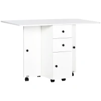 HOMCOM Table de cuisine pliable table à manger pliante 2 plateaux rabattables avec 2 tiroirs 1 placard blanc(m-10)