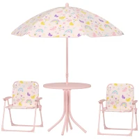 AIYAPLAY Conjunto de Mesa e Cadeiras para Crianças de Jardim com Cadeiras Dobráveis Chapéu de Sol Ajustável e Desenho de Raposas Rosa(m-11)