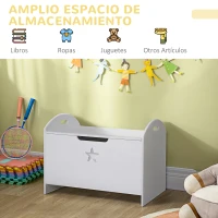 HOMCOM Baúl Infantil de Almacenaje Organizador de Juguetes con Tapa de Seguridad y Amplio Espacio 62x40x46,5 cm Blanco(m-5)