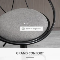 HOMCOM Lot de 2 tabourets de Bar Design néo-rétro réglable pivotant avec Repose-Pied métal Noir Lin Gris(m-7)