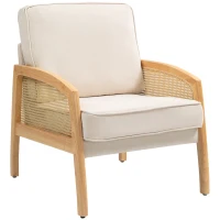 HOMCOM Poltrona Sala de Estar Moderna com Apoio para os Braços em Vime e Pés de Madeira para Escritório 67x75x88 cm Bege(m-10)