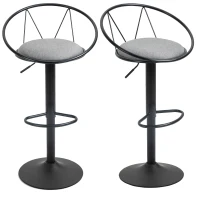 HOMCOM Lot de 2 tabourets de Bar Design néo-rétro réglable pivotant avec Repose-Pied métal Noir Lin Gris(m-14)