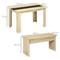HOMCOM Ensemble table à manger 3 pièces avec 2 bancs encastrables pour 4 personnes style contemporain en bois(m-3)