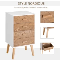 HOMCOM Table de chevet Chiffonnier Commode Meuble de Rangement avec 4 tiroirs Scandinave 40L x 30l x 75H cm en Bois(m-4)